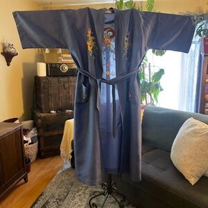 Pearl Navy Kimono with Colorful Embroidery